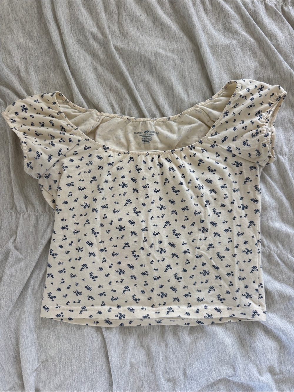 Brandy Melville Cream Crop Top with Navy Floral Print